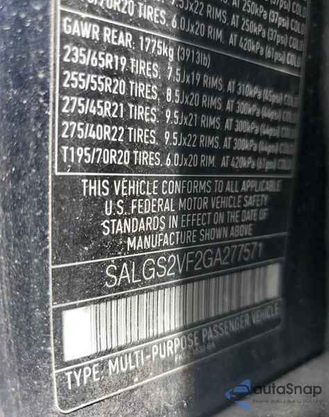 2016 Land Rover Range Rover Hse from USA, damaged, VIN SALGS2VF2GA277571